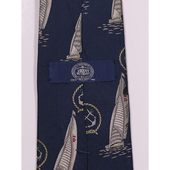 J. Press Navy Blue Sailboat Theme Jacquard Silk Necktie Tie - Picture 5 of 6